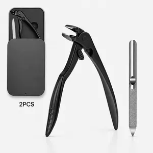 Professional black long-handled toenail clippers suitable for seniors, thick and hard toenails and fingernails; wide-mouth splash-proof nail clippers; nail file included; heavy-duty pedicure tools.