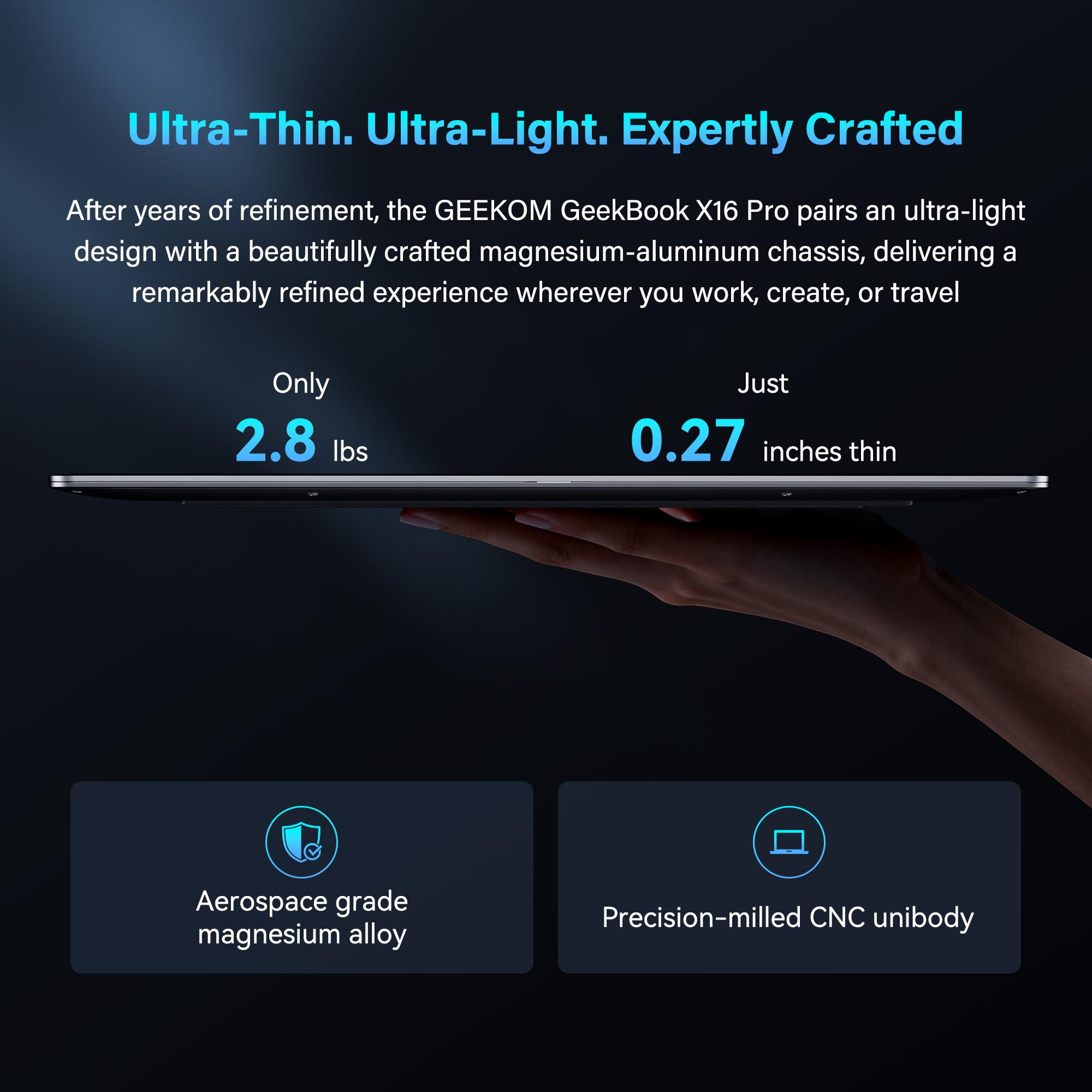 GEEKOM GeekBook X16 Pro 16" Laptop - Intel Ultra CPU, 32GBRAM, 1TB & 2TB SSD, 2.8K OLED, AI Performance, Lightweight,Extended 2-Year Warranty, Fast charging, Whisper-QuietCooling