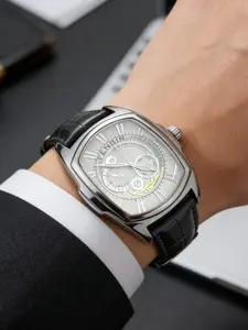 Men's Quartz Watch, Barrel Shape Dial, Leather Strap, Waterproof, Fashion Casual Office Watch, High Quality Gift for Boyfriend