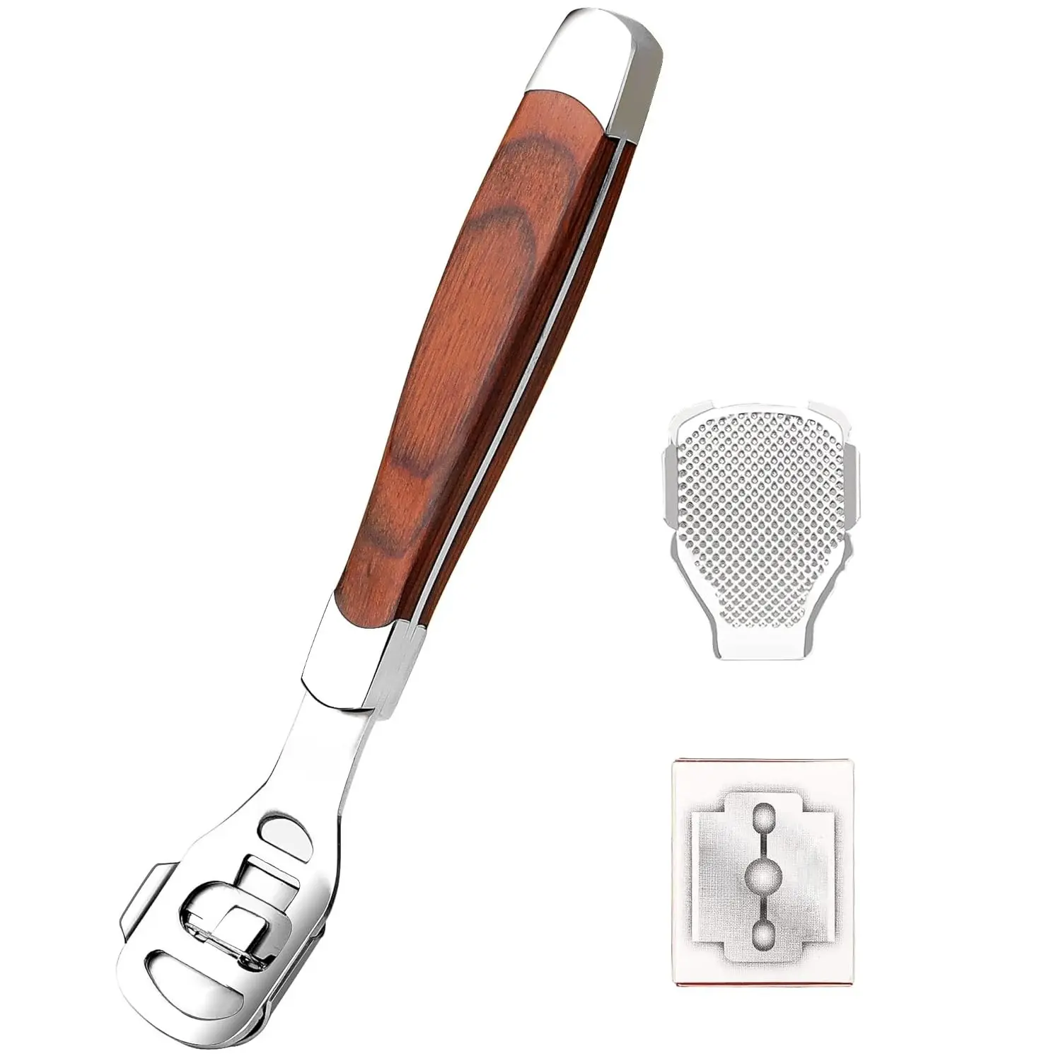Premium Foot Care Rasp Kit - Heavy Duty Callus Shaver for Thick Dead Skin & Corns, Reusable Pedicure Shaver with 10 Replacement Blades, Durable Wood Handle