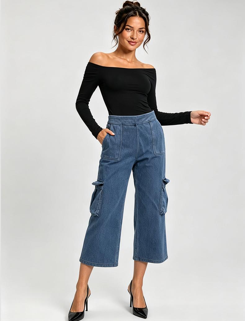 JOJOANS Women's Capri Pants, High-Waisted Stretch Straight-Leg Pants, Workwear-Style Pants with Pockets, Tummy-Control Design