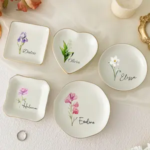 Personalised Birth Flower Trinket Dish/ Custom Watercolor Flower Ring Dish/ Christmas Gifts/ Wedding Bridesmaid Gift/ Birthday Jewelry Dish