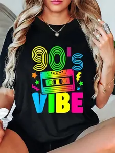 100% Cotton Funny 90s Vibe Retro 1990s 90s Styles Costume Party Outfit T-Shirt Round Neck Short Sleeve T-Shirt Women's Men Graphic Tee