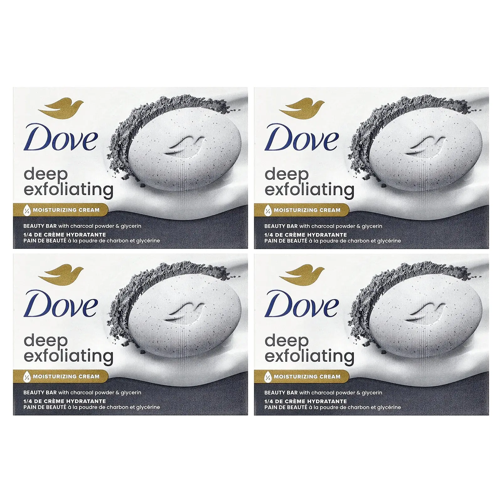 Dove Deep Exfoliating Beauty Bar with Charcoal Powder & Glycerin, 4 Bars, 3.75 oz (106 g) Each