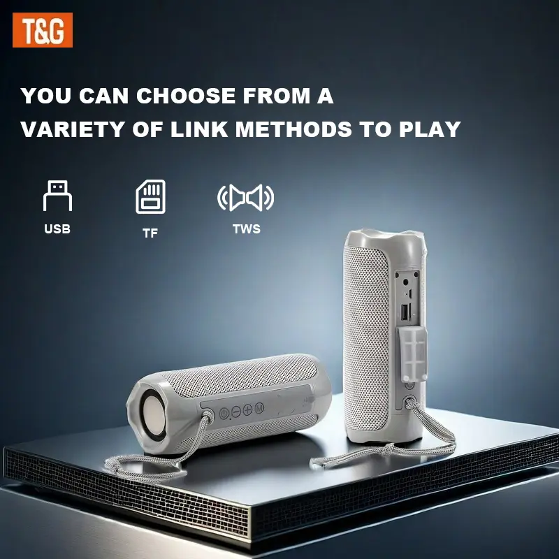 T&G TG191 Portable Wireless Speaker, Outdoor Wireless IPX4 High Quality Portable Speaker, High Volume TWS Interconnected Stereo Sound, Supports TF Card/USB/wireless Playback, Button Control, Can Connect to Mobile Phone/tablet/TV