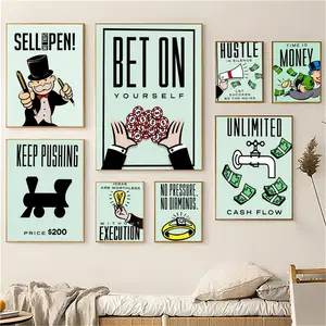 Monopoly Millionaire Money Painting Calligraphy Eco-Friendly Cotton Canvas Poster Fine Texture Smooth Surfac Waterproof Wall Art for Home & Outdoor Decor Gift
