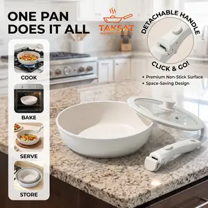 20pcs Kitchenware Non-Stick Pots and Pans Set, Pans & Woks, kitchen supplies, Cookware, Kitchen Cookware Sets, KitchenHacks, MealPrep, Detachable Handle, Oven Safe, Versatile cookware, CookingEssentials