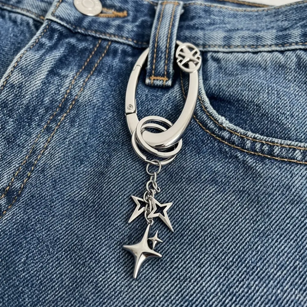 Silver Star Charm Keychain, Aesthetic Y2K Star Pendant Key Ring, Cute Metal Carabiner Key Holder for Backpack, Purse, Handbag, Bag Decoration, Gift for Teens, Women & Girls, Daily Wear Accessory