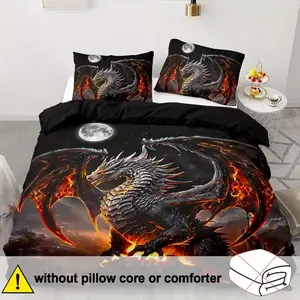 Soft Comfortable Dragon Print Bedding Set, Digital Print Sheet Set, Zipper Design, Ideal for Bedroom, Hotel, Valentine's Gift