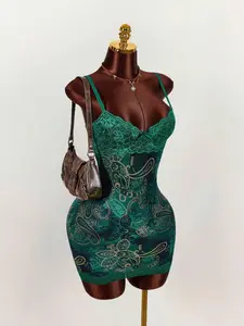 Glamine Womens Leopard Print Mini Dress – Lace Bust Splice Spaghetti Strap Sexy Boho Dress