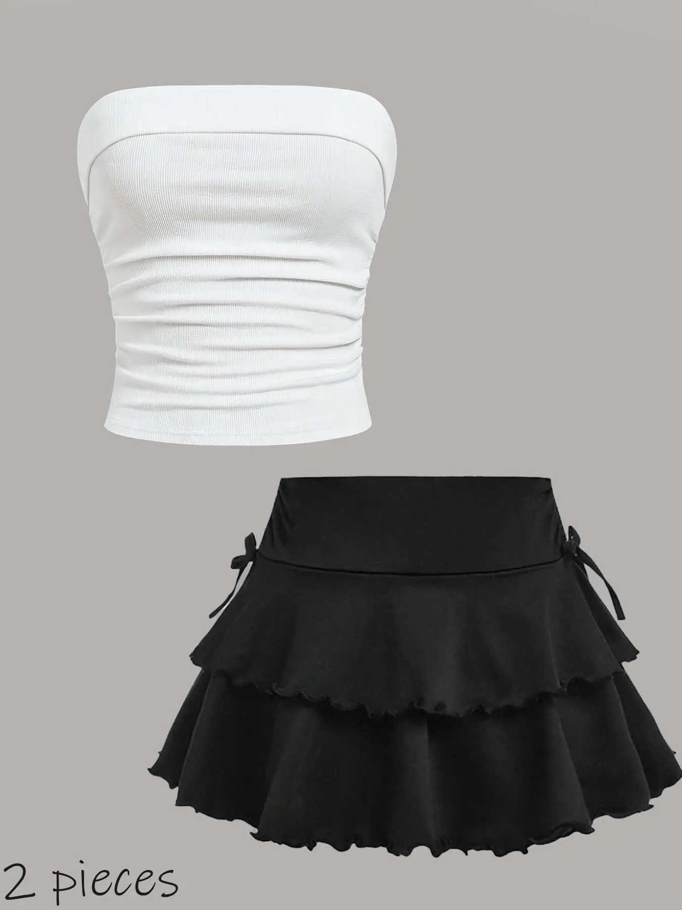 A 2-piece set of casual Minimalist Strapless Sleeveless camisole tops and half-length skirts for teenagers, Matching Set Outfit, featuring simple designs versatile, comfortable for sports, and suitable for travel, outings, and gatherings