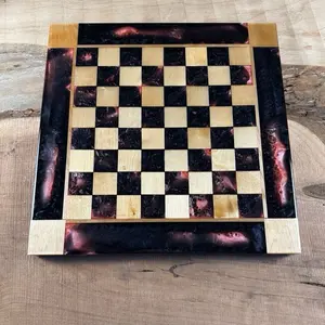 Black Onyx Pink Pearl Maple Wood Chess Board (INCLUDES PIECES)