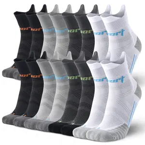 Mqamex 4 Pairs Men's Mid-Calf Athletic Socks 9-12 Size Quarter Stockings with Arch Support Moisture-Wicking Breathable Towel Bottom Cushioning Shock Absorption Soft and Comfortable Black White Gray Geometric Pattern Fitness Training Socks for Hiking