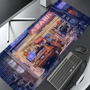 Cyberpunk Garage Design Large Gaming Mouse Pad,Aesthetic Desktop Drotection Pad,Washable Rubber Pad Non-Slip Lock Edge Multi-Size Mouse Pad Suitable For Home Office,Good Gift for Family and friends