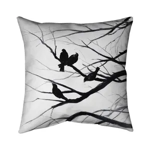 Begin Home Decor 5541-1616-AN224 16 x 16 in. White Monochrome Trees Pillow - Birds & Branches Silhouette