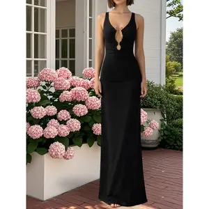 Womens Summer Long DressFit Stylish Deep V Neck Sleeveless Bodycon Dress for Daily Life Club Party and More