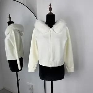 Talenza Winter Female Sweater Hoodie Cardigan Fluffy Zipper Patchwork Long Sleeve Ribbed Solid Knit jacket Coat Women's Cardigan