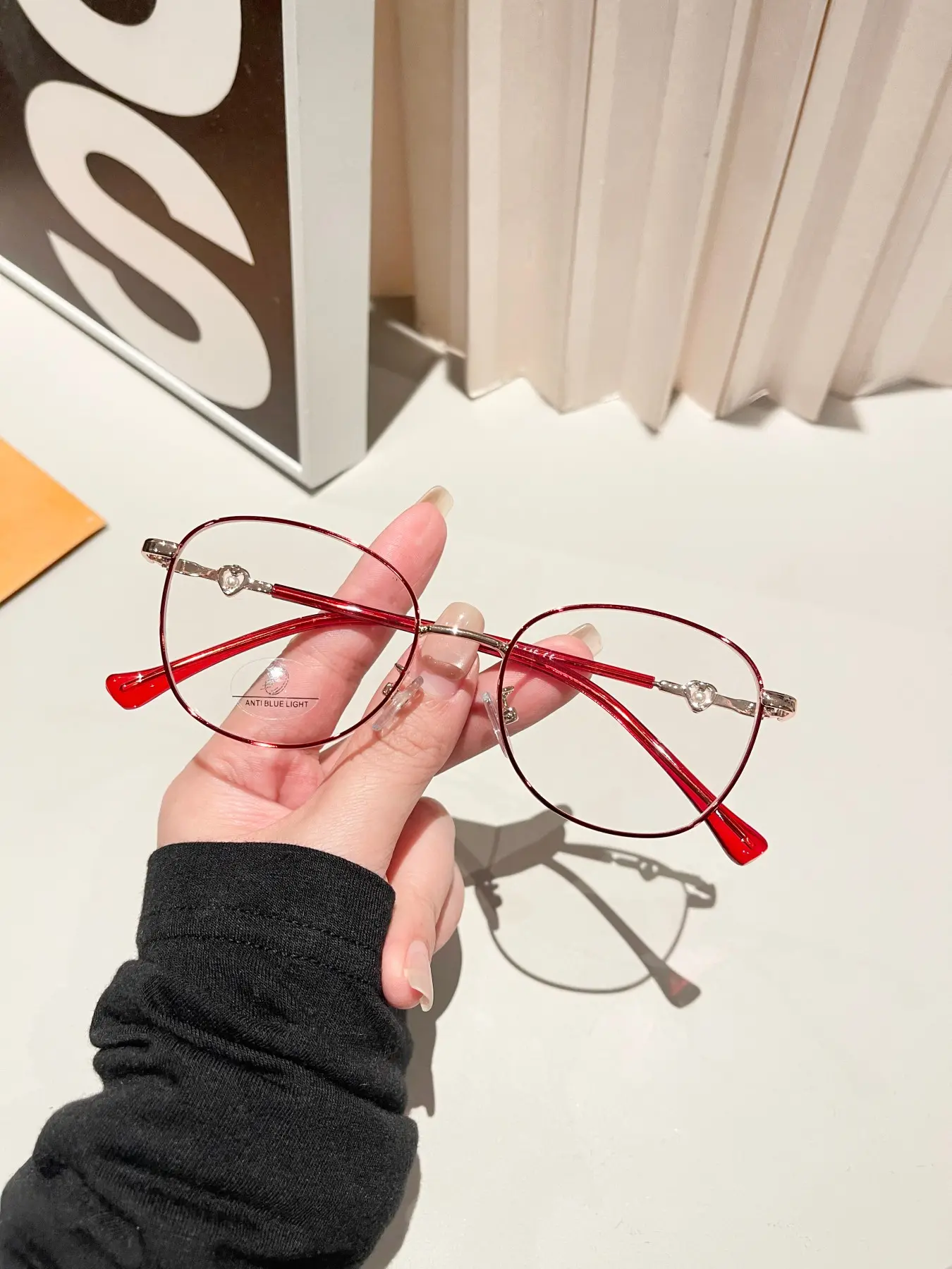 Gold Cat Eye Heart Pearl Glasses for Women, Valentine's Day Gift, High Intelligence Casual Plain Metal Frame, All Seasons