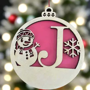 Personalized Alphabet Snowman Christmas Tree Ornament, Festive Home Decor Gift for Holiday Decorations