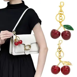 Women's 2-Piece Handmade Cherry Pendant - Fashion Costume Jewelry, Cute Wallet Accessory & Car Keychain Decoration, Ideal Gift