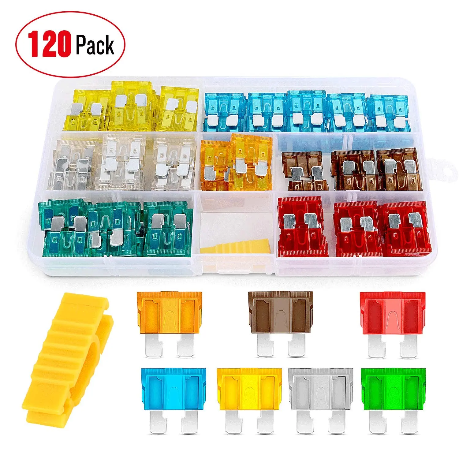Nilight 50029R Assorted Standard Blade Fuse Set (120-Pcs: 5A/7.5A/10A/15A/20A/25A/30A) with 10-Pack 14AWG ATC/ATO Inline Fuse Holders, High-Quality Materials, Good Bending Performance, Safety Protection, 2-Year Warranty