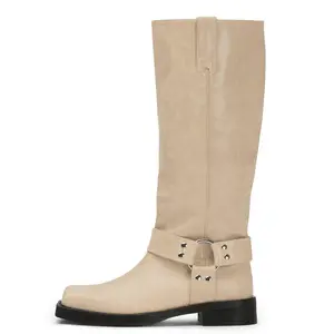 Motorcycle Combat BootsSquare Toe Chunky Block Heel Metallic BuckleSlip on Vintage Riding Boots Fall Dress ShoesStepUp Styles