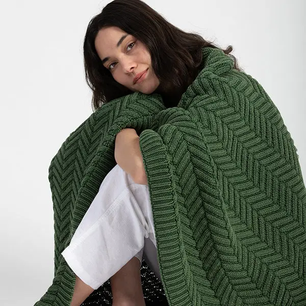 Washed Chevron Cotton Knit Throw Blanket