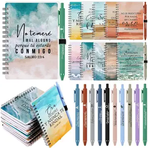 30 Sets Christian Gifts Spanish Bible Verse Pocket Spiral Notebooks Inspirational Small Journal and Ballpoint Pens Church Religious Mother's Day Supplies