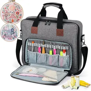 Cross Stitch & Embroidery Organizer Bag - Large Portable Project Storage with 3 Compartments, Travel Friendly Carrying Case for 11.2" Hoops, Threads, Supplies