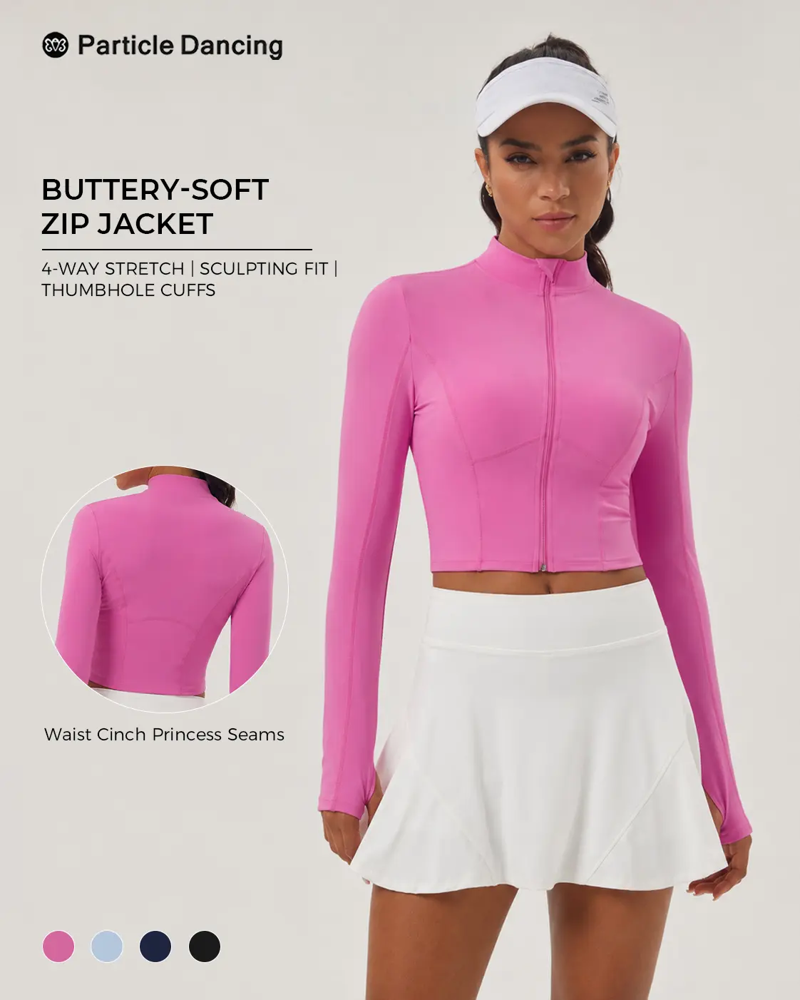 Women’s Cropped Zip Up Workout Jacket, Mock Neck Long Sleeve Activewear Top with Thumb Holes, Soft Stretch Tenniscore Pilates Layer for Studio-to-Street & Everyday Wear