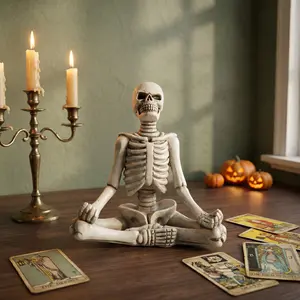 1pc Sitting Skull Statue Ornament, Spooky Halloween Decoration, Home Decor, Desktop Accent, Gift Idea, Meditation and Relaxation