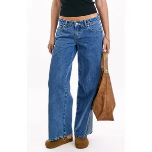 Roonie Contrast Stripe Mid Wash Denim Low Rise Jeans