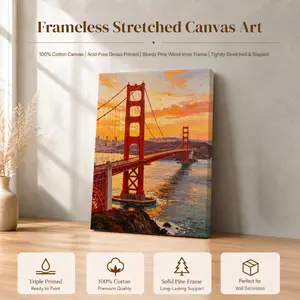 Iconic Golden Gate Bridge Framed Wall Painting Eco HD Canvas Wall Art with Inner Frame | Waterproof Wrinkle-Free Not Easy to Damage | Ideal Wall Decor for Hallway Entryway & Living Room