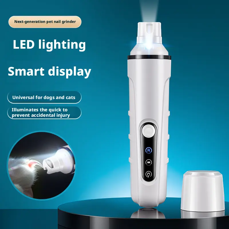 Electric pet nail grinder equipped with an LED light and low noise; rechargeable pet nail trimmer/nail file suitable for small, medium, and large dogs and cats.