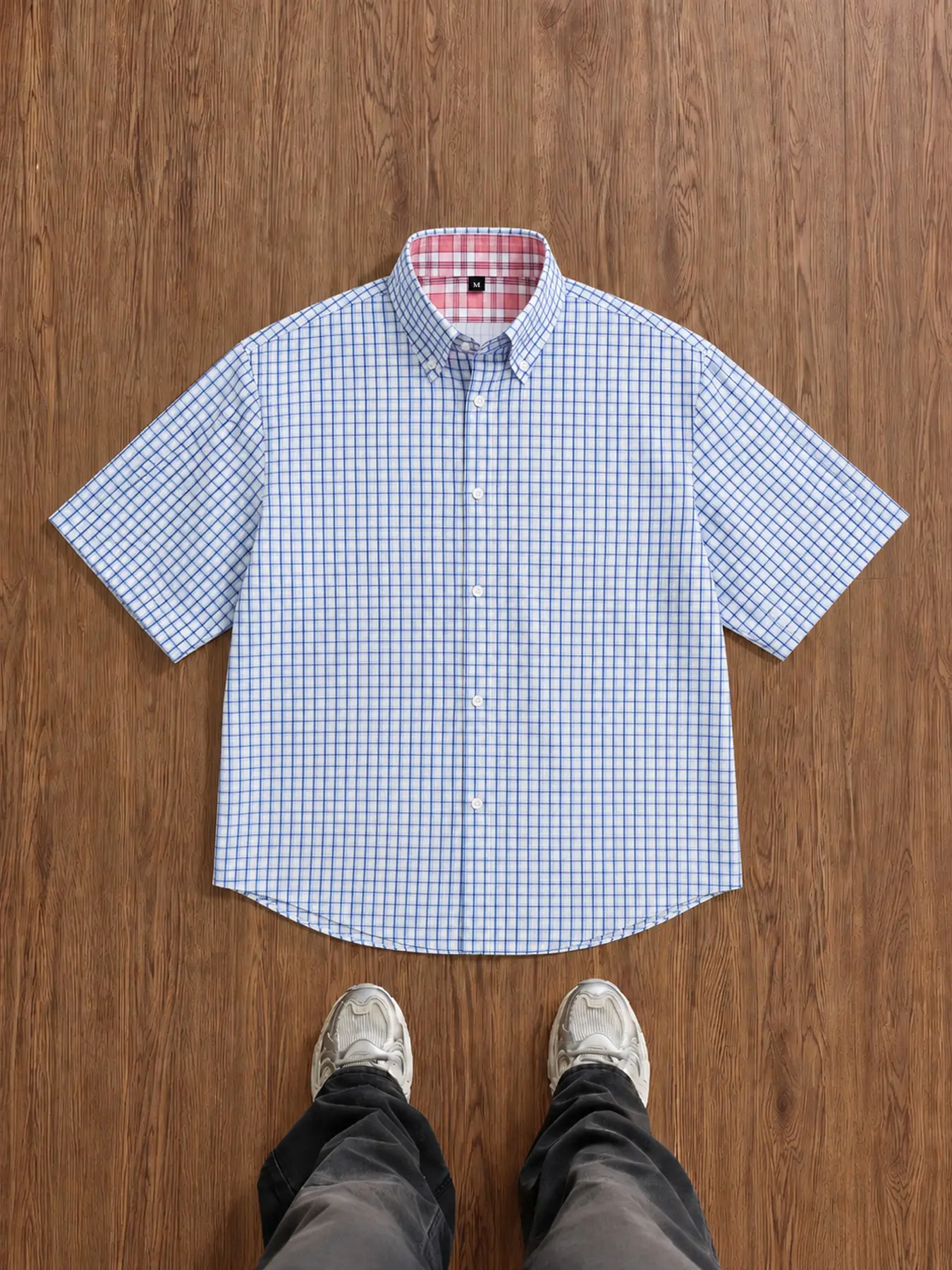 Men's Casual Plaid Shirt, Shortsleeve Button-Down Summer Tops in Polyester with a Relaxed Fit and Curved Hem, Menswear, Checked, Stylish, Casual Wear