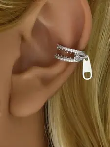 2pcs Multicolor Rhinestone Zipper Ear Clips, Unique Open Design, Shiny Artificial Gemstones, Smooth Metal Texture, Perfect Gift, Statement Earrings