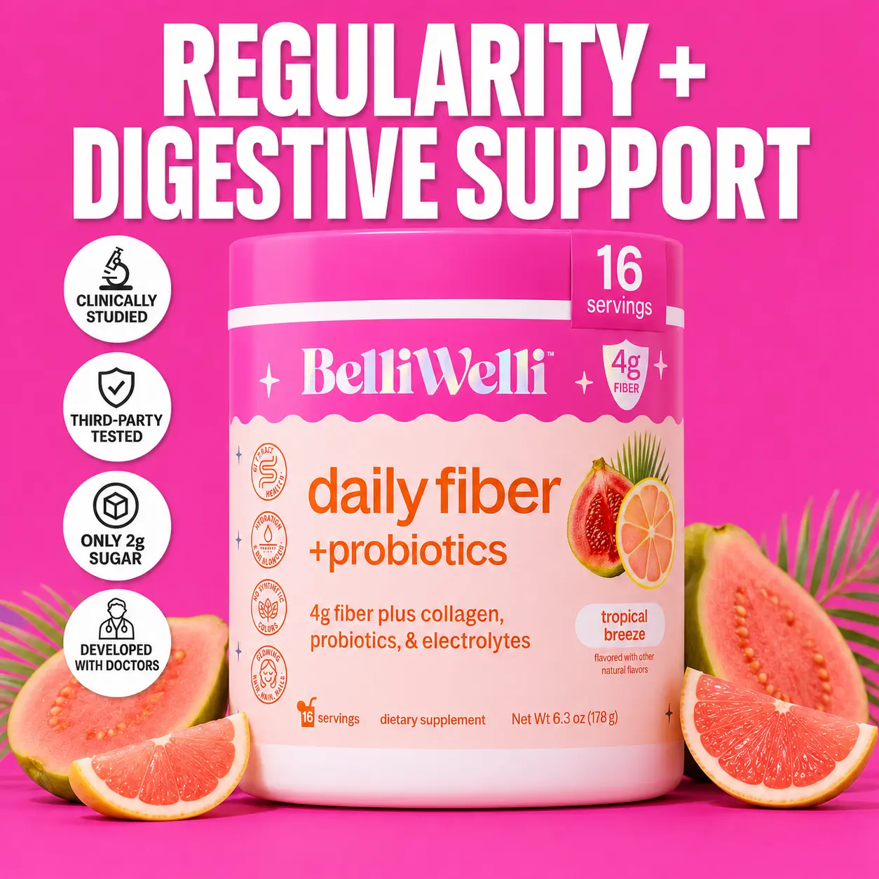 BelliWelli Cutting Fiber + Probiotics + Collagen - Tropical Breeze Healthcare Fitness