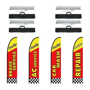 【Summervibes】VEVOR Auto Repair Advertising Feather Flag with Pole Kit, Advertising Flags for Business Outside, Includes 4 Banner Flags, 4 Poles, 4 Ground Stakes, Swooper Flags for Businesses 16.3 FT Aluminum Wall