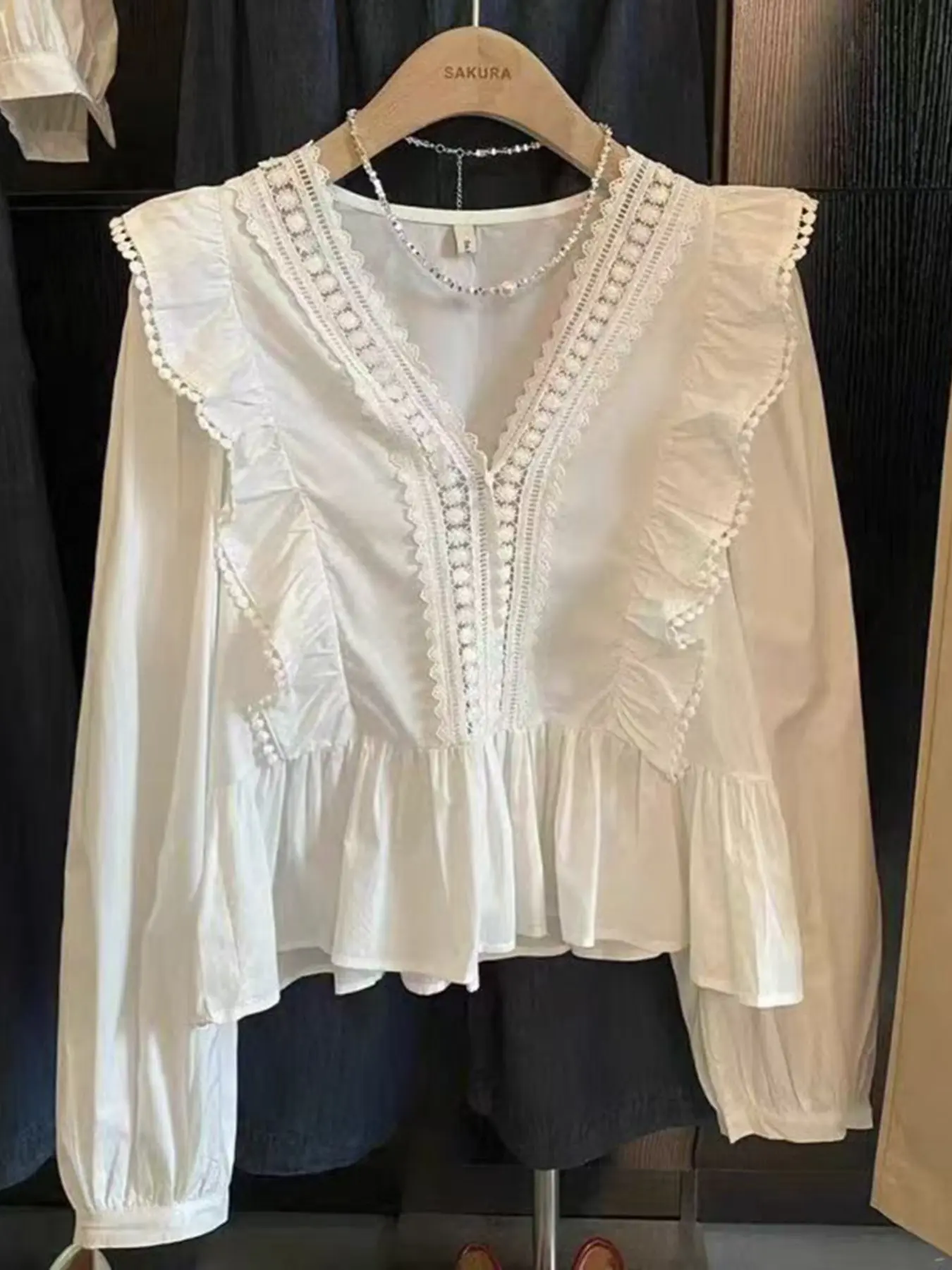 Shirts for Women Autumn  New Ruffled Wrap Irregular Long Sleeve Casual Top V-Neck Solid Female Fashion Blouse Korean Fashion