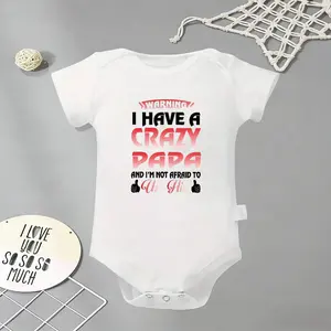 I Have A Crazy Papa Baby Bodysuit, Funny Infant Newborn Clothes 100% Cotton Jumpsuits Baby Boys Girls Casual Rompers Baby Gift Baby Short Sleeves Onesie Clothes Letter Pattern Baby Outfit for Outdoor Indoor