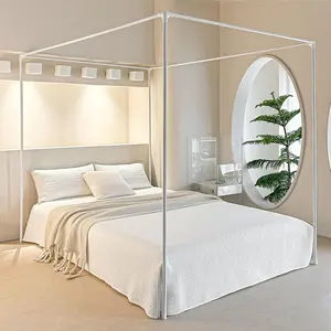 Premium Four Poster Bed Frame Posts for Queen Size Beds - Sturdy Metal Rods, Four Corner Bed Brackets - Perfect Complement for Metal and Wood Bed Frames to Upgrade Bedroom Decor (White)