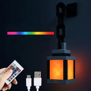 Pixelated Lantern Night Light, 16 Colors Rechargeable LED Strip with Remote Control, Wall Mood Lamp, Retro Pixel Style Bedside Table/wall Lamp, Home Decor Light