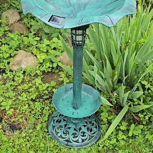 Best Choice Products Solar Lighted Pedestal Bird Bath w/ Planter, Integrated Panel