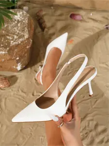 Women's Leather Pointed Toe Slingback Stiletto Heels, Stylish High Heels for Party, Office, Daily Outings & Fashion Events, Trendy Versatile Footwear for Women, Classic Elegant Shoes