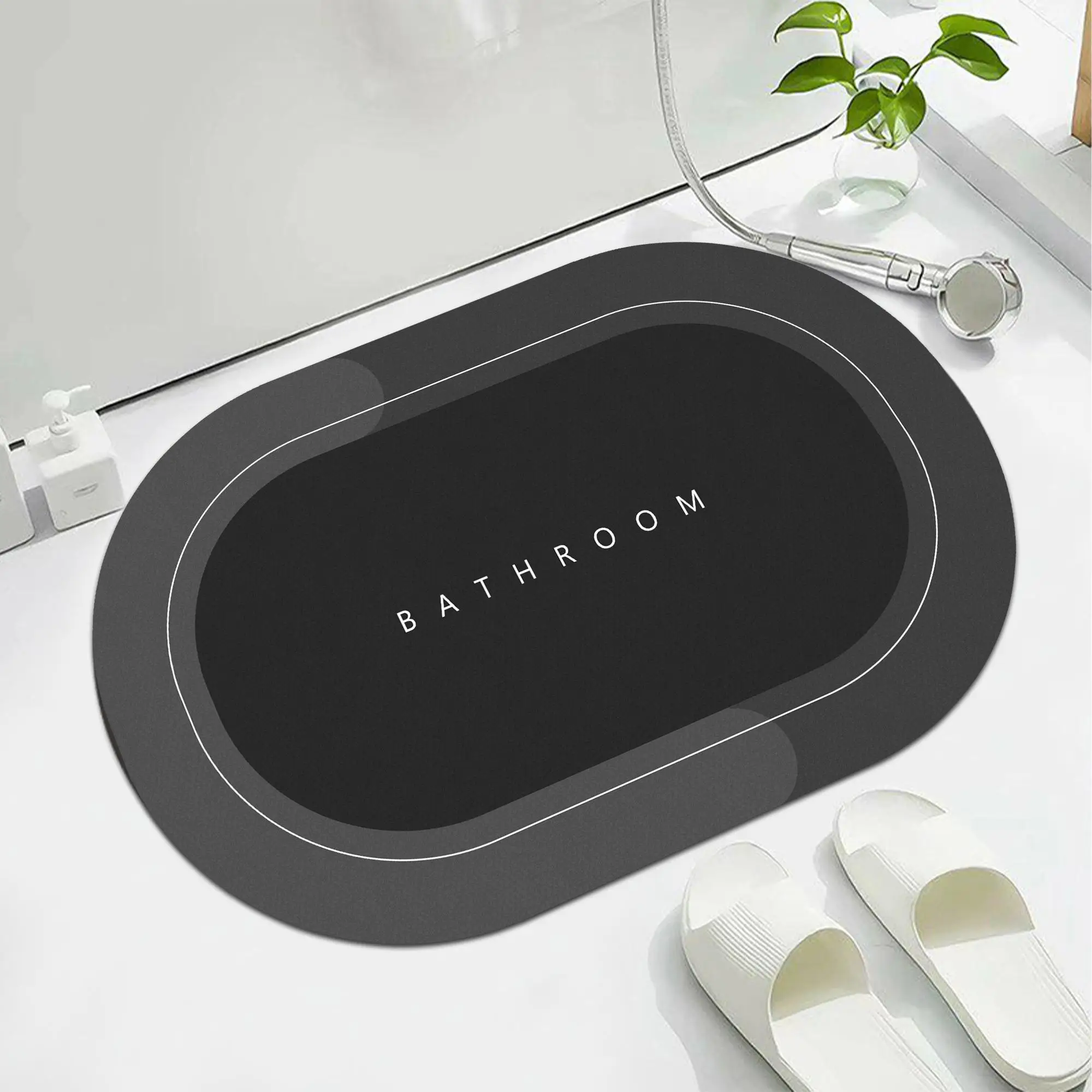 Absorbent Bathroom Rug, 1 Count Oval Letter Pattern Non-slip Bath Mat, Bathroom Bathtub Decoration Floor Mat, Trending Home Decor 2024, Home Goods, Ba