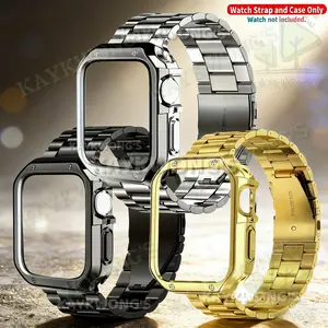 KAYKWONG'S 2 in 1 Set Stainless Steel Apple Watch Band with TPU Watch Case(No Watch Screen Protector), Compatible with Series 1-11 & Se, Includes Tpu Case & Link Connector Tool, Durable Replacement Strap
