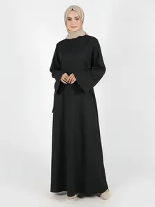 Women's Plain Tie Front Flounce Sleeve Dress, Elegant Long Sleeve Round Neck Dress for Spring & Fall, Women's Clothing for Daily Wear, Modest Style Dress