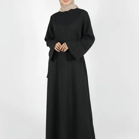 Women's Plain Tie Front Flounce Sleeve Dress, Elegant Long Sleeve Round Neck Dress for Spring & Fall, Women's Clothing for Daily Wear, Modest Style Dress, Classy Modest Dresses, Modest Muslim Outfits, Modesty Muslim Clothing, Modest Clothes