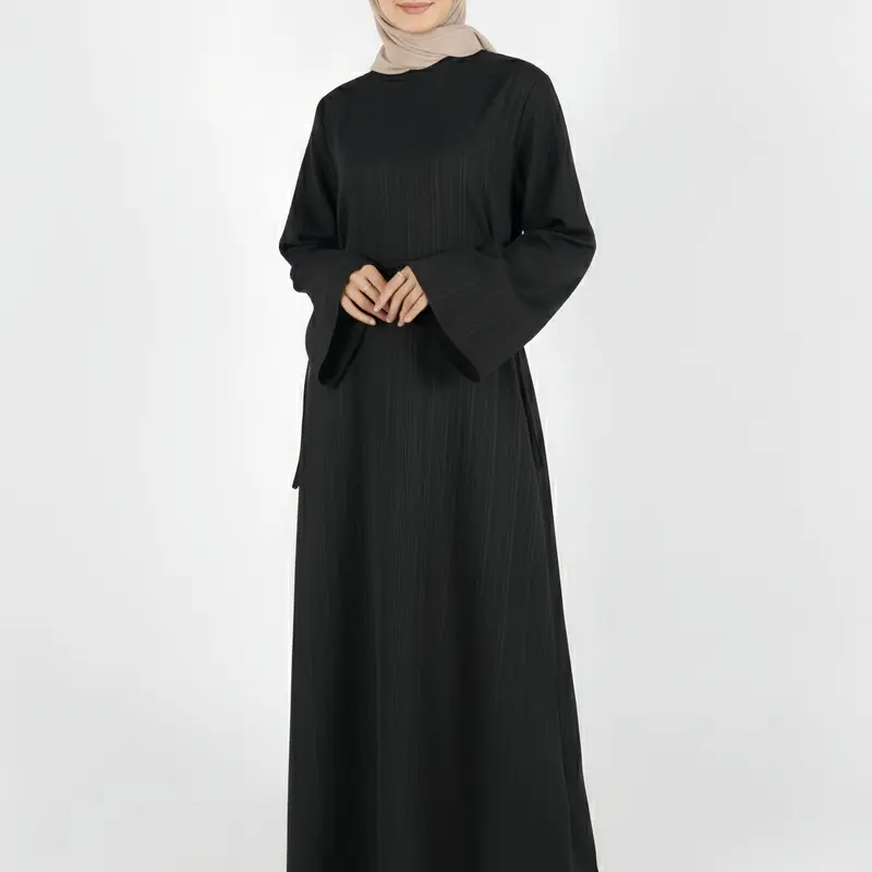 Women's Plain Tie Front Flounce Sleeve Dress, Elegant Long Sleeve Round Neck Dress for Spring & Fall, Women's Clothing for Daily Wear, Modest Style Dress, Classy Modest Dresses, Modest Muslim Outfits, Modesty Muslim Clothing, Modest Clothes