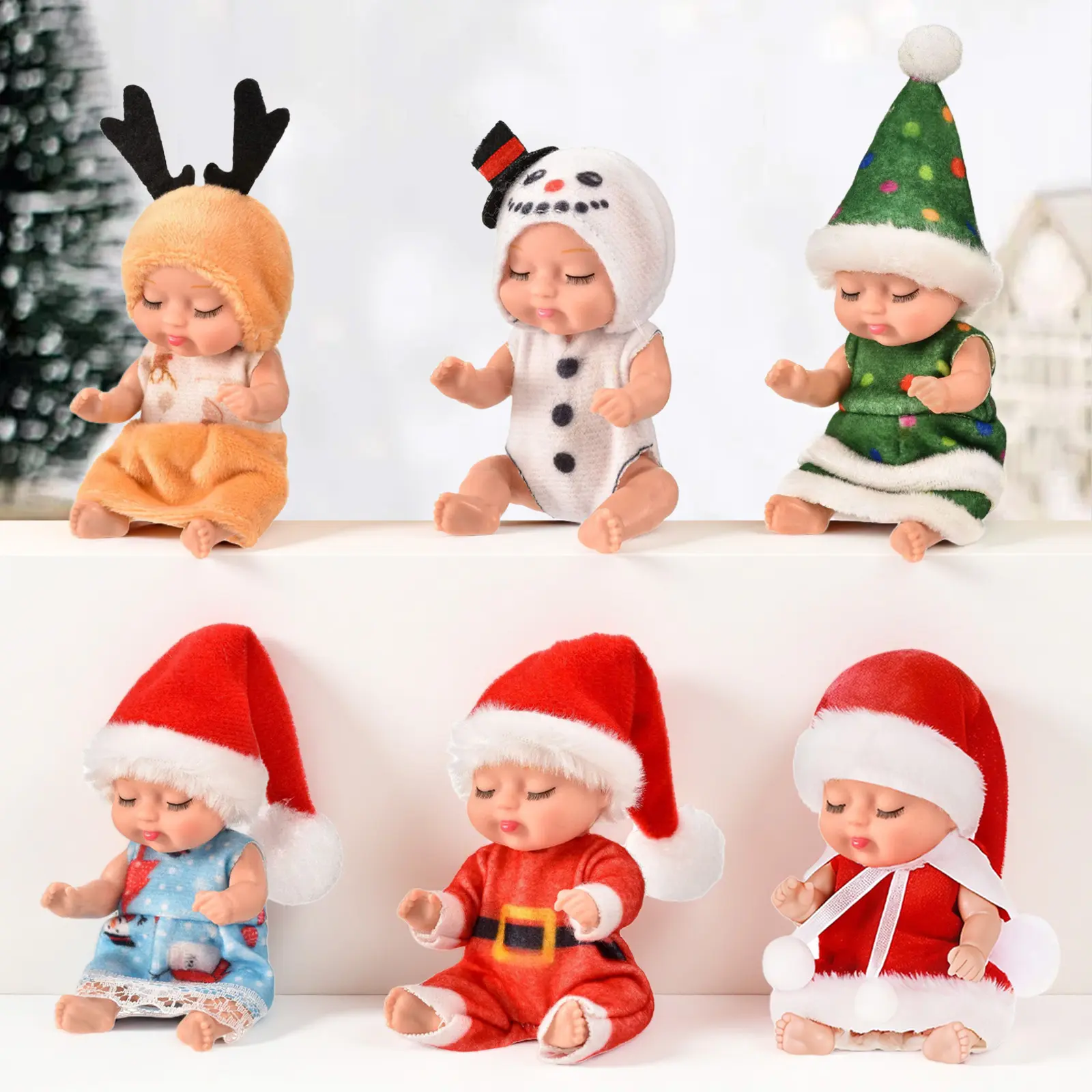 Unisex 6 Pcs 4-in Kids Doll Toys - Lifelike Tiny Baby Dolls with Animal Clothes, Cute Infant Figurines, Anime & Manga Inspired Gift Set for 3-4 Years Old Toddlers (Lovely Style)